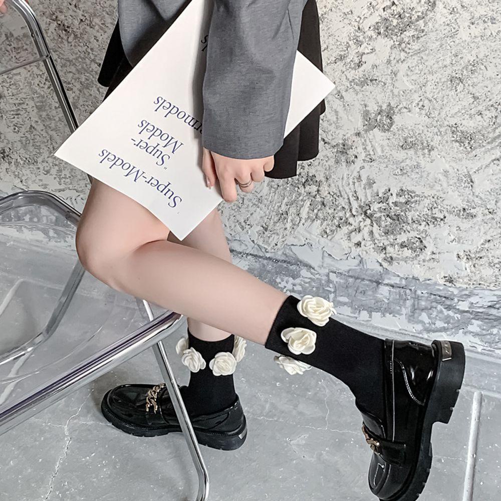 Vớ Cotton Cổ Trung Họa Tiết Hoa Trà Ngọt Ngào Phong Cách Lolita Nhật Bản Cho Nữ
