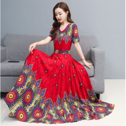 Đầm tay dài dáng ôm hoạ tiết cho phụ nữ trung niên | BigBuy360 - bigbuy360.vn