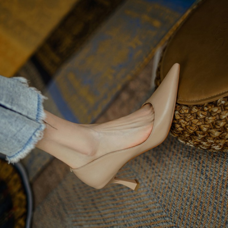 Giày Cao Gót Da Mềm Mũi Nhọn Miệng Nông Kiểu Pháp Thời Trang 2022 Cho Nữ