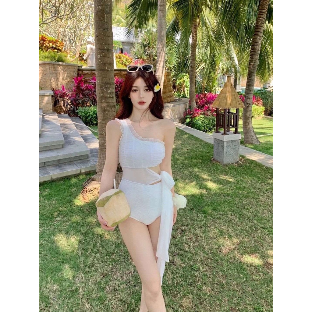 Bộ Đồ Bơi Một Mảnh Màu Trắng Trơn Phong Cách Hàn Quốc Thanh Lịch Dành Cho Nữ