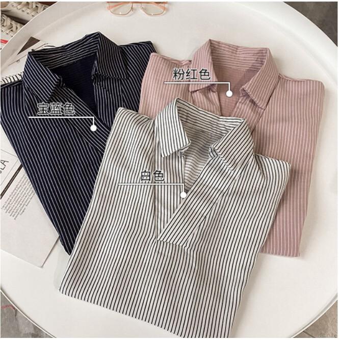 FREESHIP ĐƠN 99K_ Áo kiểu dáng rộng cổ tim tay lửng phối họa tiết kẻ sọc cho nữ | BigBuy360 - bigbuy360.vn