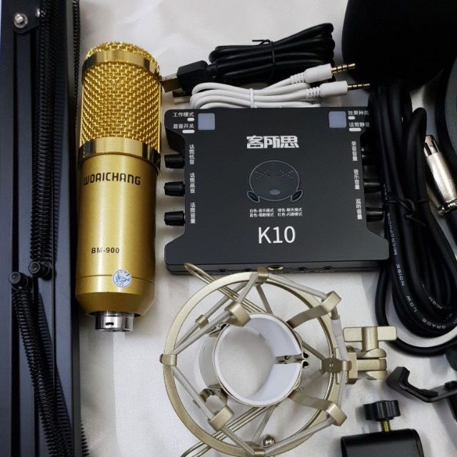 COMBO bộ mic livestream hát karaoke WOAICHANG BM-900, XOX K10, dây live MA2, chân kẹp míc, màng lọc âm