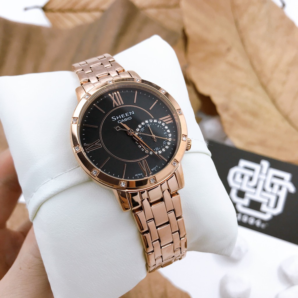 Đồng hồ nữ Casio SHEEN SHE-3046 / SHE-3046PG-8A đính đá Swarovski, hàng chính hãng