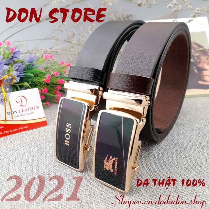 Dây Lưng Nam 2021 Da Bò Thật 100% Mặt Khóa Tự Động Hợp Kim Thép Không Rỉ BH 12 Tháng