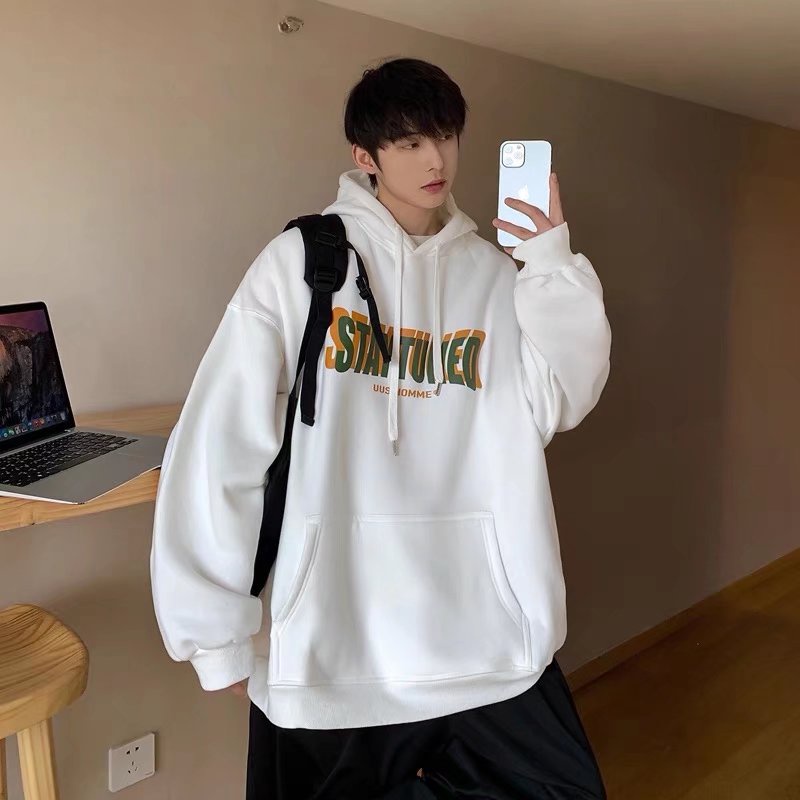 Áo hoodie dáng rộng phong cách Hong Kong cá tính tùy chọn màu sắc cho nam