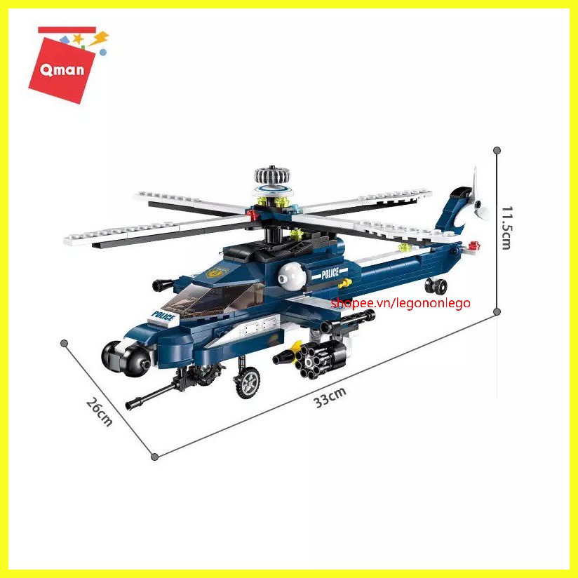 Xếp hình đồ chơi non lego bộ lắp ghép máy bay trực thăng chiến đấu Qman 8 in 1 hãng ENLIGHTEN