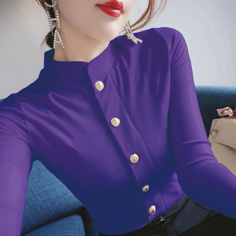 Áo Thun Nữ Dài Tay Cổ Cao Màu Trơn Thời Trang Mùa Thu