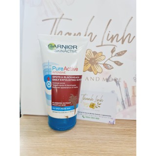 Tẩy da chết GARNIER pure active spots and blackheads daily exfoliating scrub giảm mụn đầu đen 150ml date 10 tháng