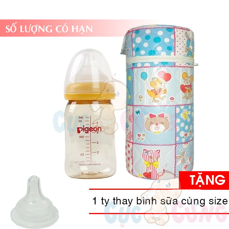 Bình sữa Pigeon nhựa PPSU cổ rộng (160ml/240ml) + 1 ủ bình sữa cổ rộng  Tặng 1 ty thay binh sua cùng size