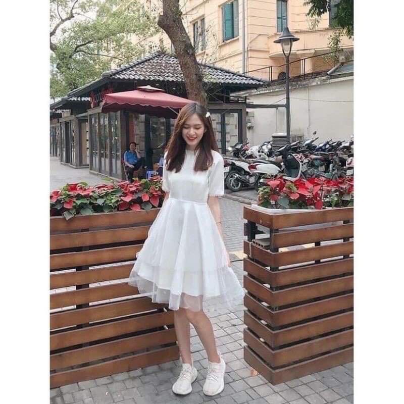 Đầm Nữ , Váy Von Tay Nỡ Phối Ren Cao Cấp Dáng Xòe Cổ Ren | BigBuy360 - bigbuy360.vn