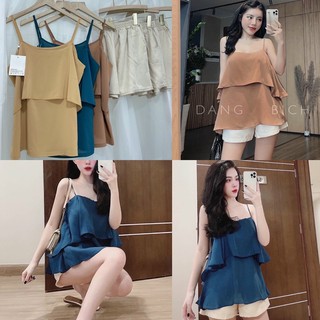 Combo Set Áo Đũi Dây Tầng + Quần short , Set áo dây bèo phối quần