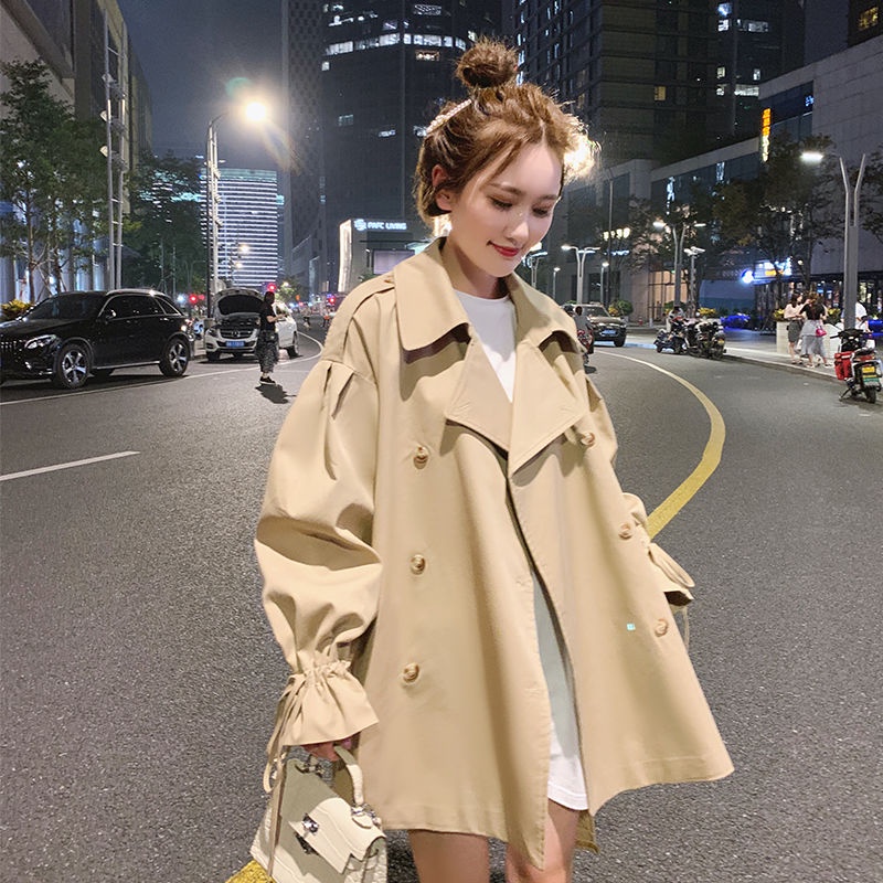 Áo Khoác Dây Rút Phong Cách Retro Hàn Quốc Cho Nữ