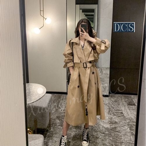 Áo Măng Tô Dáng Dài Áo Khoác Măng Tô Nữ 2 Lớp Kèm Đai Dày Dặn Xưởng May DCS Mã 589