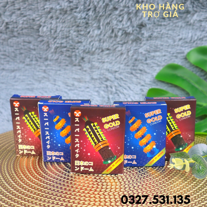 Bộ 5 Bao Cao Su Super Gold Hộp 2 Bao - Bcs Gân Gai Siêu Kích Thích - Bcs Kéo Dài Thời Gian Yêu Tuyệt Đỉnh