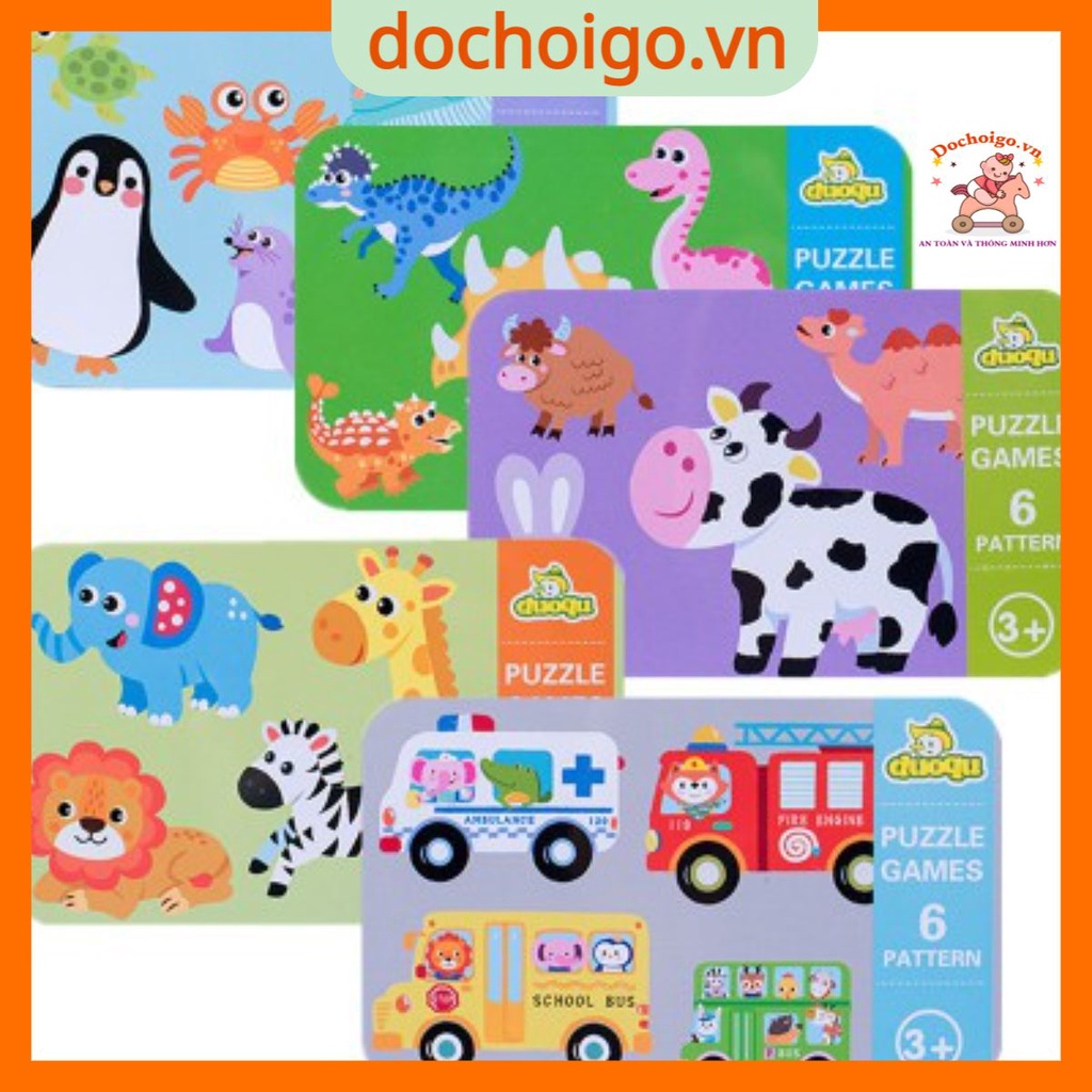 Đồ chơi xếp hình 6 trong 1 hộp sắt cho bé, ghép hình Puzzle phát triển trí tuệ dochoigo.vn