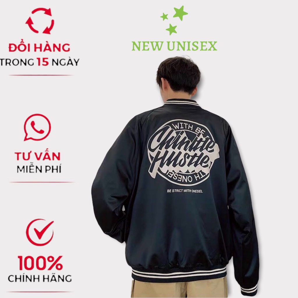 Áo khoác bomber nam nữ vải dù 2 lớp form rộng in họa tiết đẹp phối chữ trắng ở tay siêu hot trend