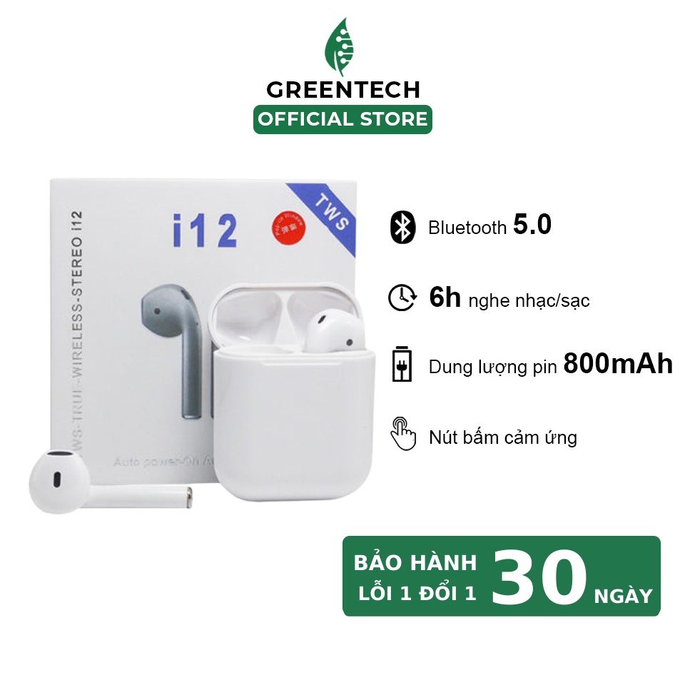 Tai nghe Bluetooth Ko Dây i12 TWS 5.0 TAI00I12W Thông Minh, Cao Cấp, Cảm Ứng Điểm
