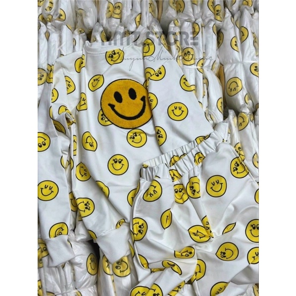 sét đồ bộ mặt cười thun da cá cổ tròn tay dài