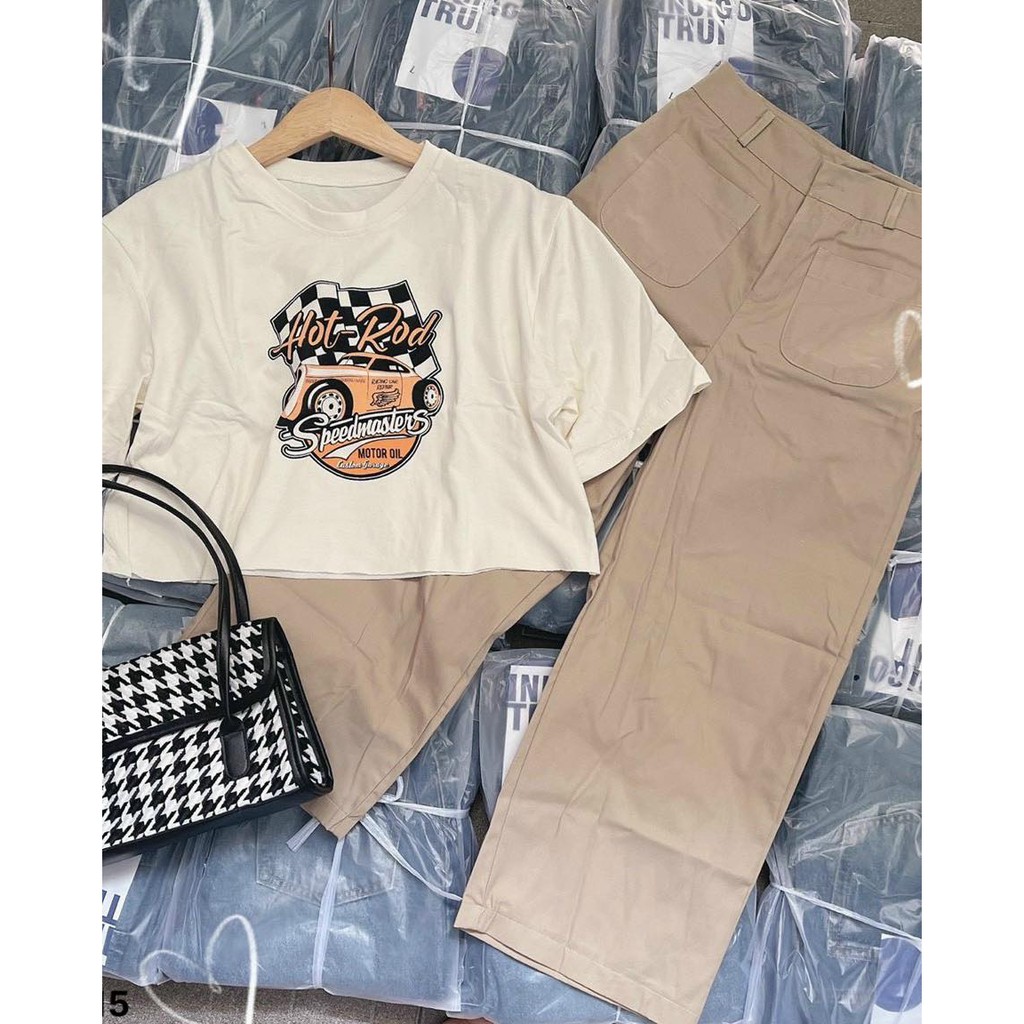 (FREESHIP-HÀNG CÓ SẴN)  SET QUẦN KAKI 2 TÚI+ ÁO CROPTOP❤️CHIBEST_ST015