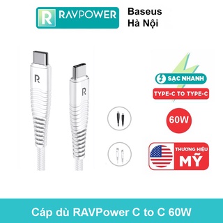 Cáp ravpower type c to c 60w 3a sạc nhanh bọc dù kevlar siêu bền rp-cb047 chính hãng bảo hành 6 tháng