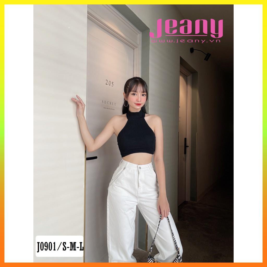 Quần Jean Baggy Lưng Cao Phối Xích Màu Trắng J0901 - Jeany uy tín