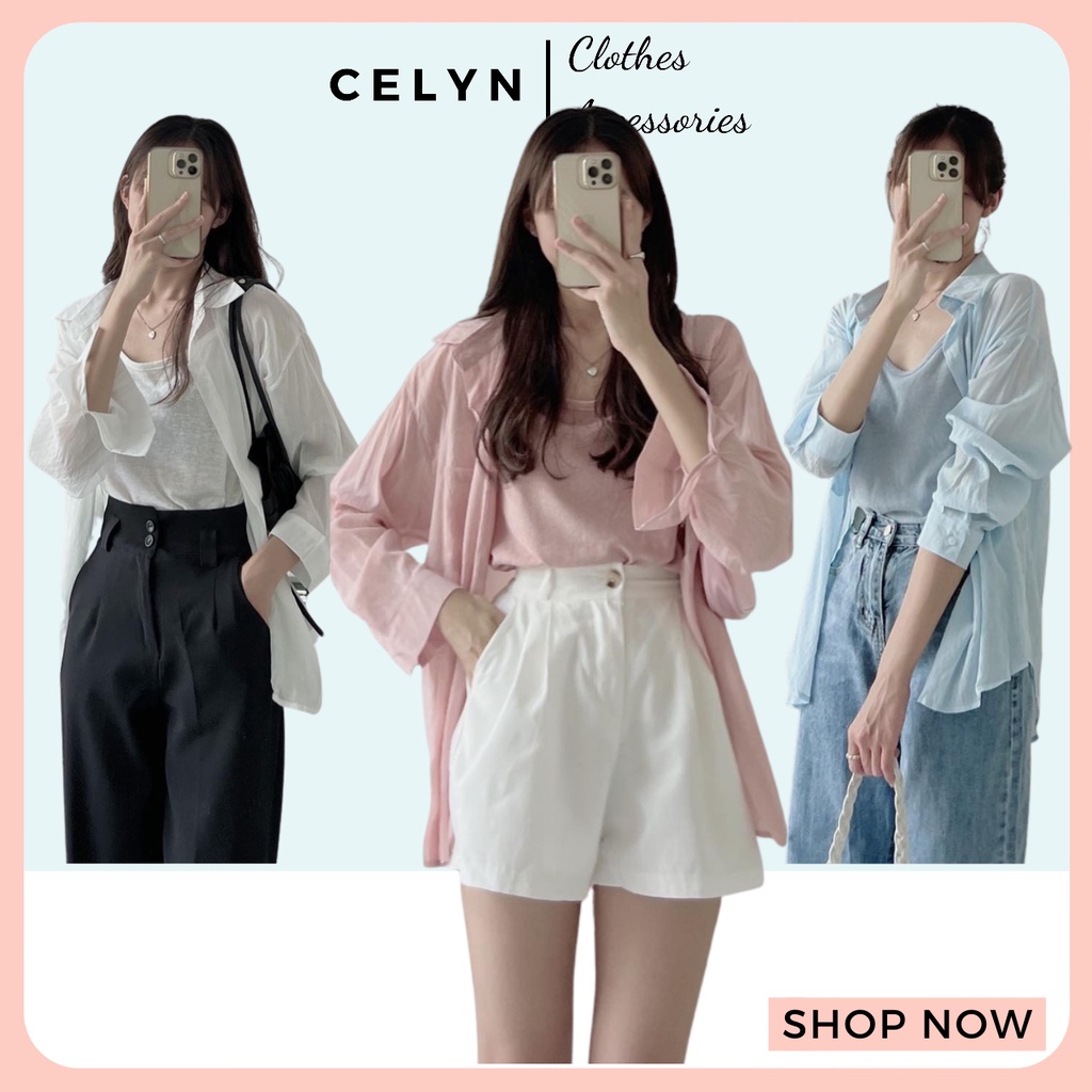 Áo sơ mi nữ dáng rộng chất tơ sọc kèm áo hai dây thun xước AS023 Celyn.clothes