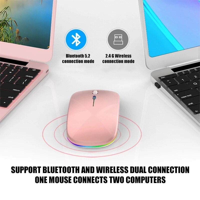 Chuột không dây có thể sạc lại chuột bluetooth RGB, thích hợp cho máy tính xách tay không dây Mause mute LED chuột chơi game PC Macbook tiện dụng