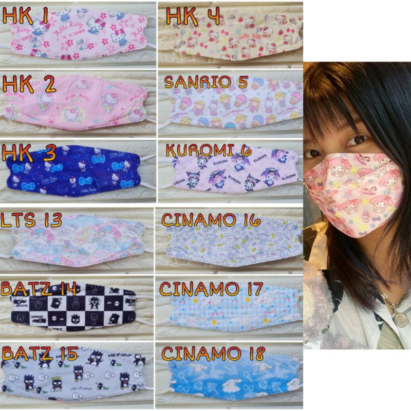 SANRIO Mặt Nạ Người Lớn KF94 10 Hello Kitty Melody LTS Badtzmaru Snoopy Cinnamoroll Kuromi Spiderman Doraemon