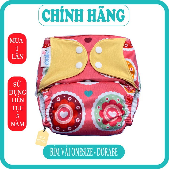 Bỉm vải cho bé Onesize Dorabe bao gồm vỏ và miếng lót tã vải freesize tái sử dụng 3 năm