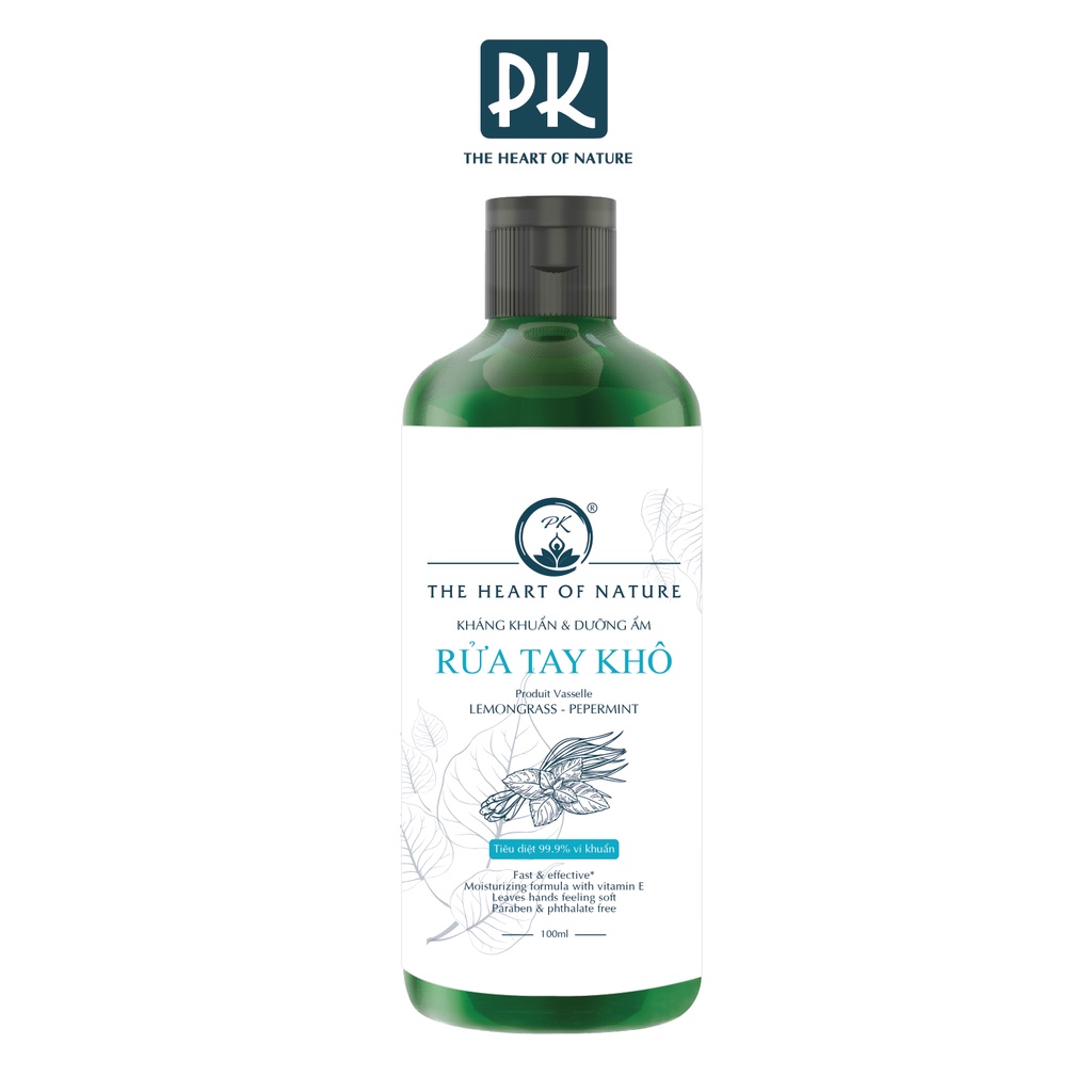 Nước rửa tay khô tinh dầu Bạc Hà PK 100ML, kết hợp tinh dầu tràm trà, kháng khuẩn