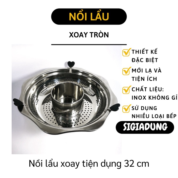 [SGD] Nồi Lẩu - Nồi Nấu Lẩu Inox Xoay 2 Tầng Lọc Đồ Ăn Và Nước, Dùng Bếp Gas Và Bếp Từ 9156