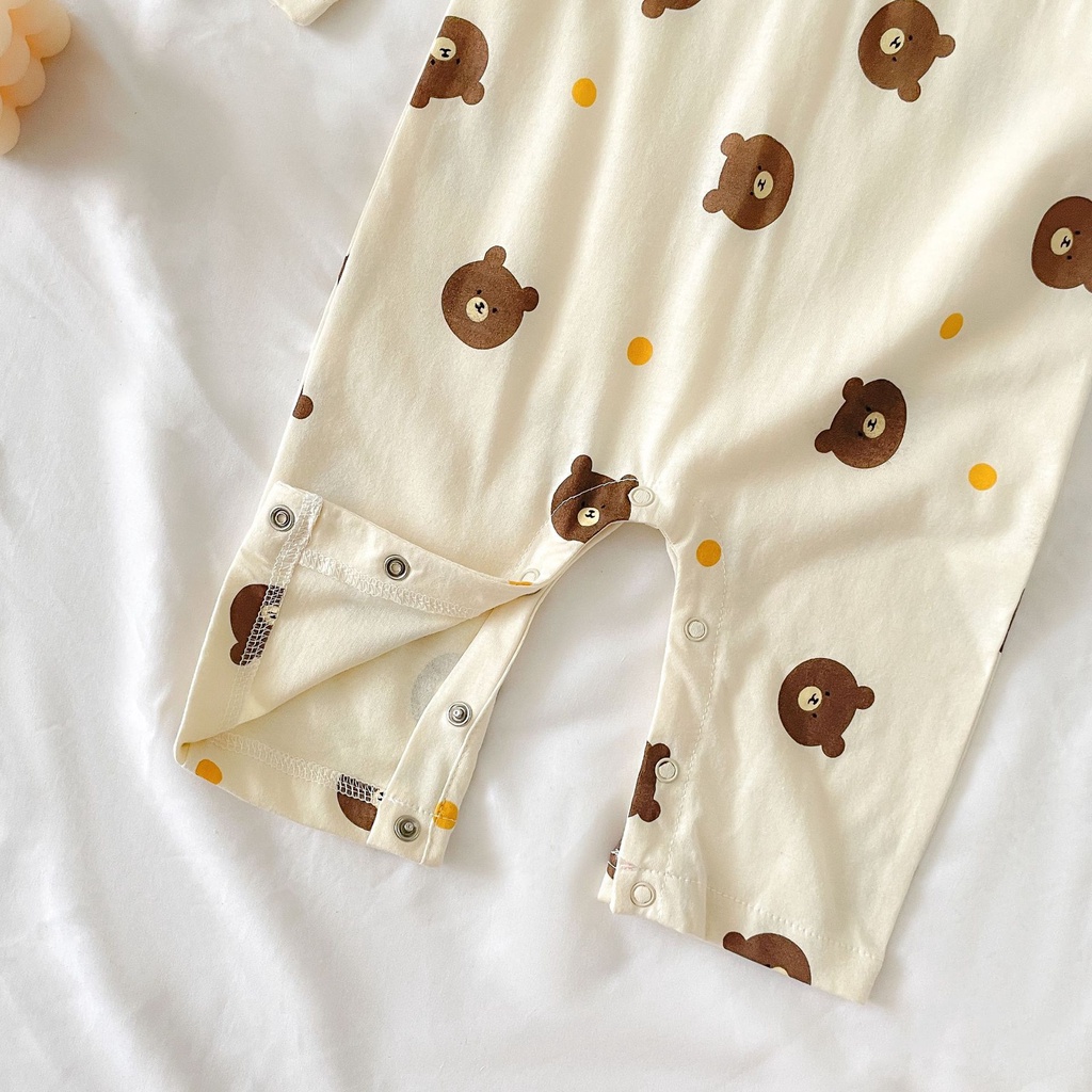 Bộ Áo Liền Quần Cotton Tay Dài In Hoạt Hình Dành Cho Bé Trai Sơ Sinh 2293
