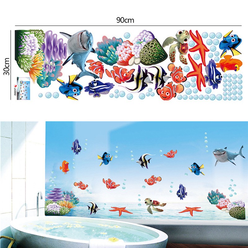 Sticker Dán Tường Hình Cá Biển Hoạt Hình Trang Trí Nhà Tắm