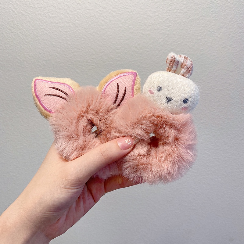 Dây buộc tóc hình thỏ nhồi bông dễ thương phong cách Hàn Quốc