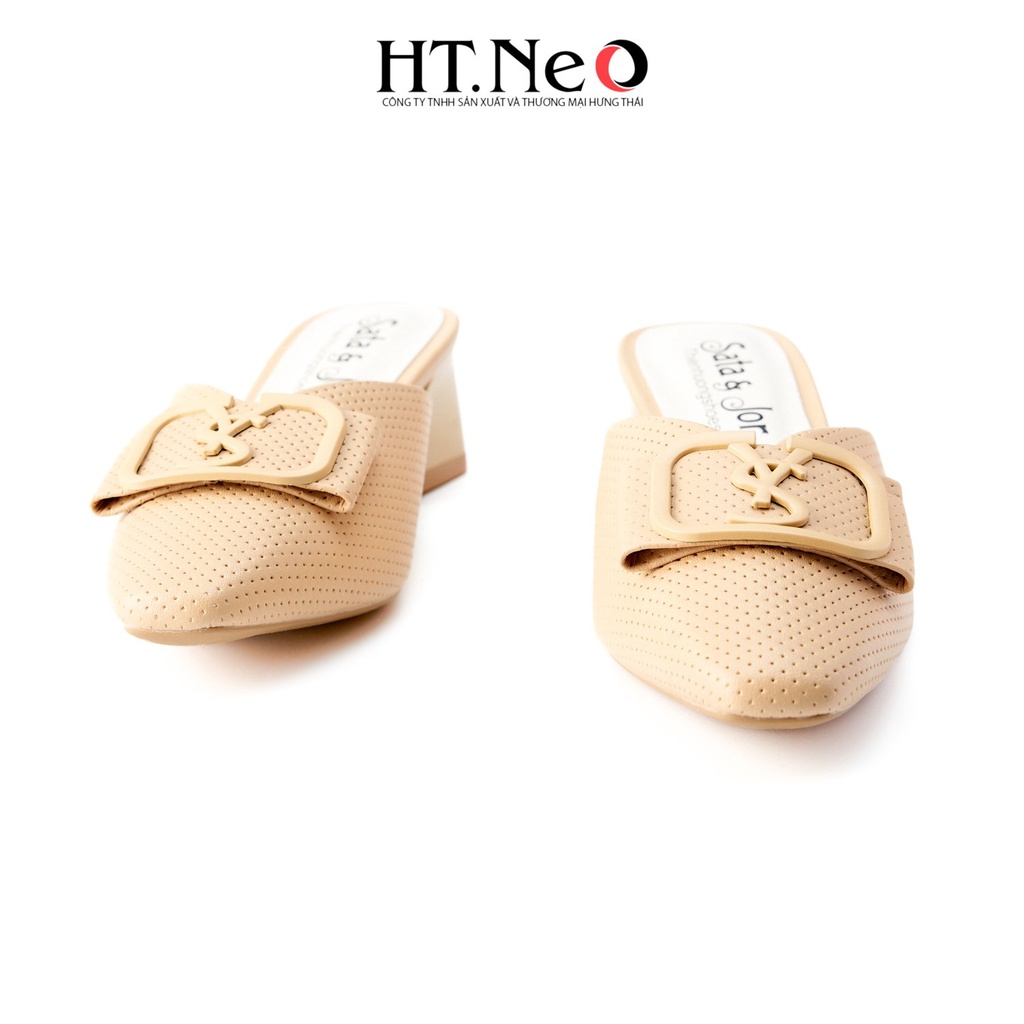 Dép nữ HT.NEO Thiết kế sang chảnh cực tôn dáng quai da đính chữ bắt mắt SDN145