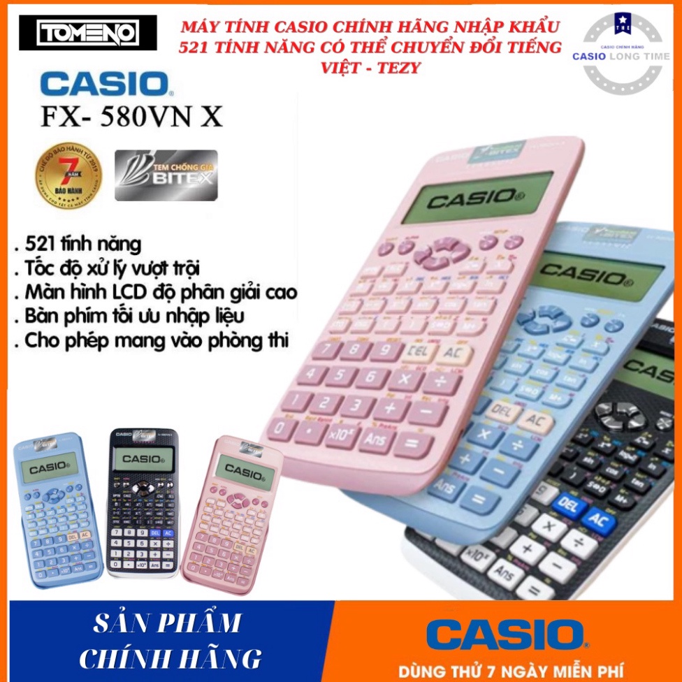 máy tính casio Fx 580vnx Chính Hãng , cầm tay , bỏ túi , đi thi , đi học , có ma trận 4x4 , bảo hành 7 năm 1 đổi 1 chính