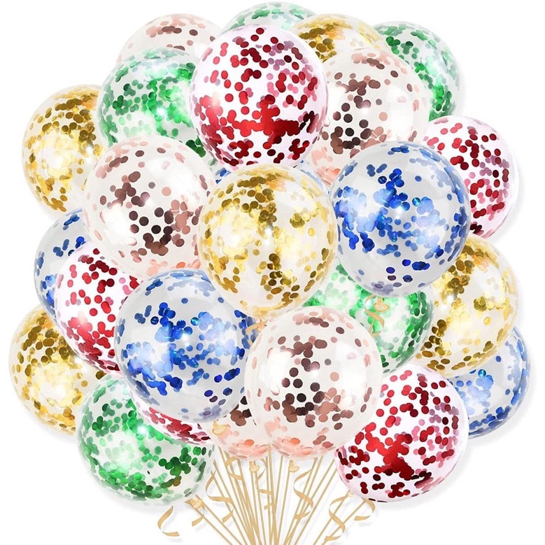 Set 5/10 Bóng Cao Su Trong Suốt Lồng Nhũ Sequin Size 12Inch/30CM