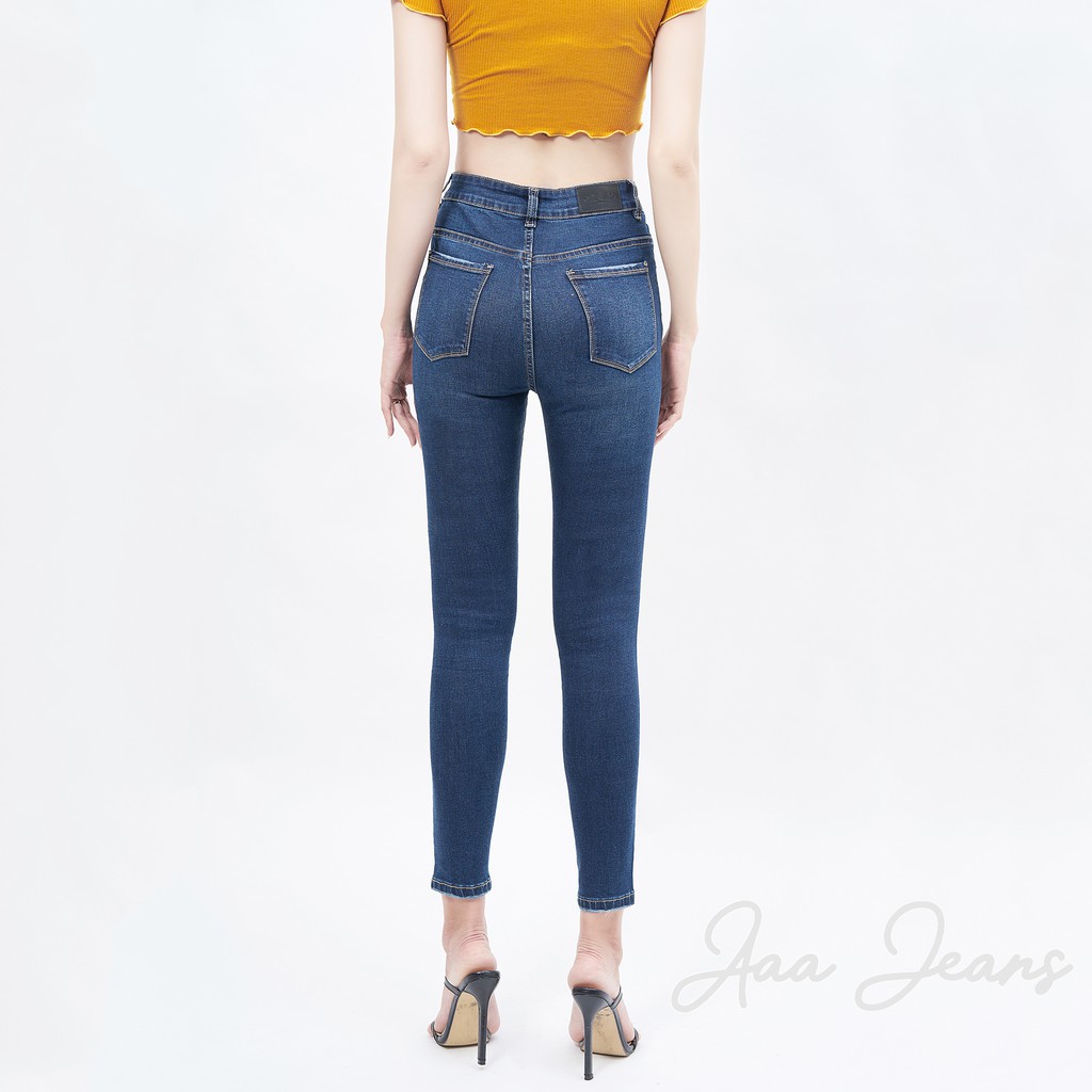 Quần Jean Nữ Màu Xanh Đậm Aaa Jeans Lưng Cao Dáng Skinny | BigBuy360 - bigbuy360.vn