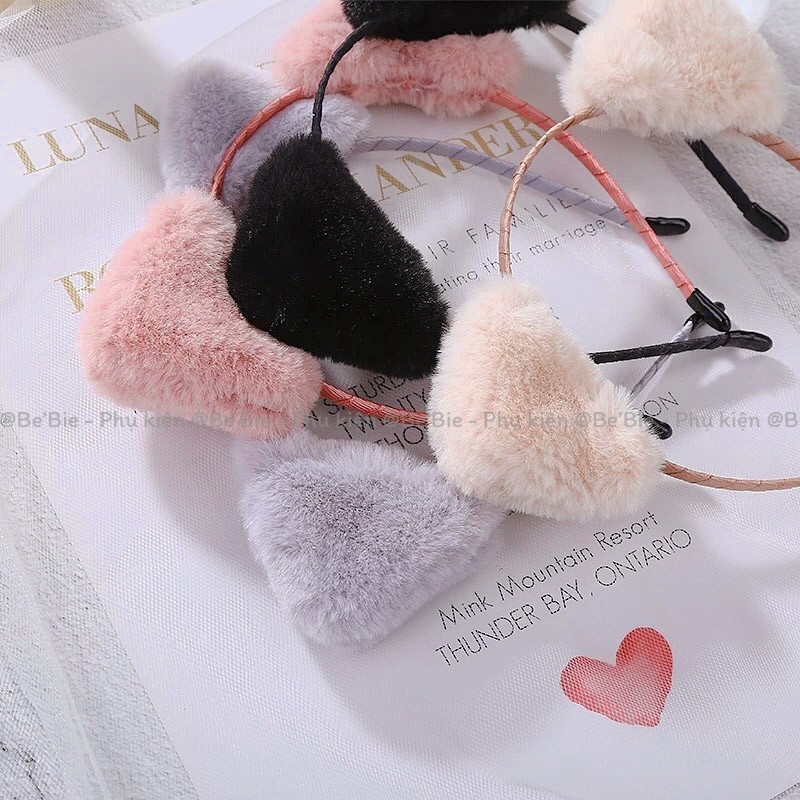 Băng Đô Cài Tóc Hình Tai Mèo Bờm Bằng Lông Nhung Dễ Thương Xinh Xắn