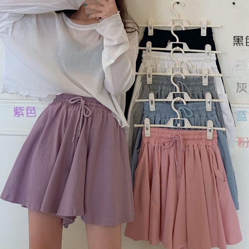 B&amp;G Quần ngắn ống rộng Lưng Cao Dây Rút Thời Trang Mùa Hè Cho Nữ hakama quần đùi nữ JL-DK-24