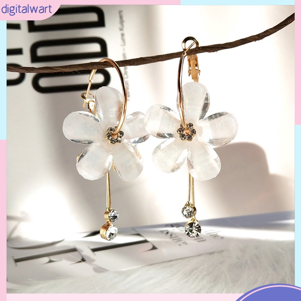 Dg✌❤ 1 Đôi Bông Tai Hợp Kim Hình Cánh Hoa Đính Đá Thời Trang Dành Cho Nữ