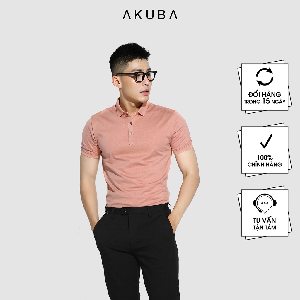 Áo polo nam trơn thanh lịch Akuba form slimfit chất cotton mát mịn co giãn tốt 02D218