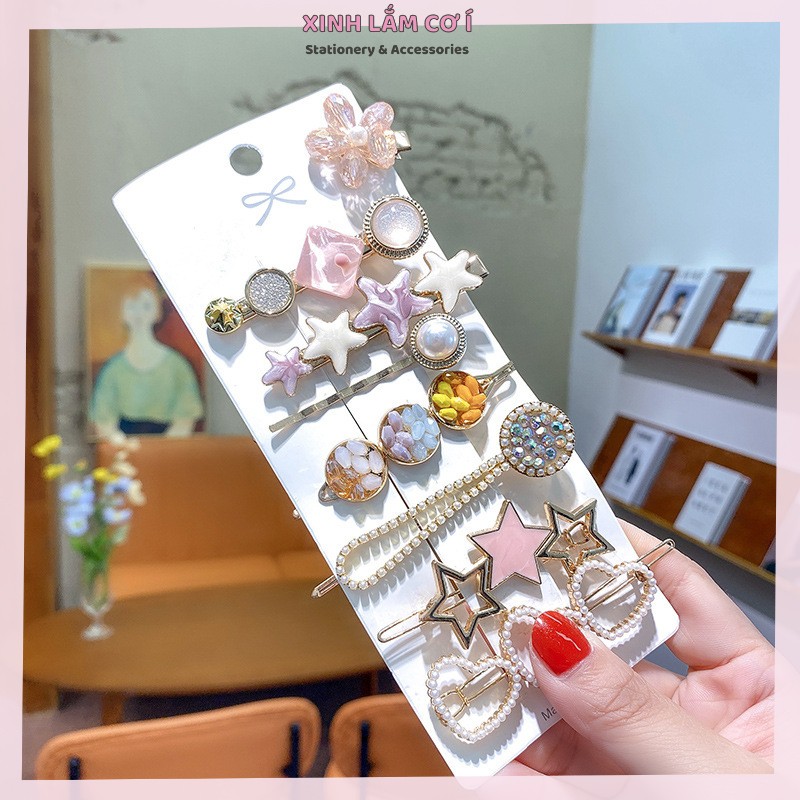 Set 8 Kẹp Tóc Hình Sao Biển Đính Đá Phong Cách Tiểu Thư Sang Chảnh [Xinh Lắm Cơ Í]