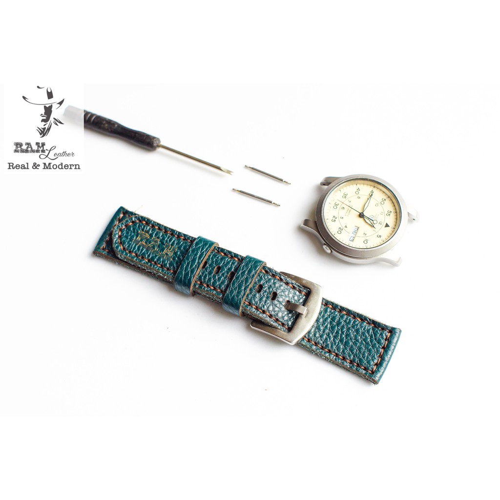 Dây đồng hồ da bò thật mill hạt xanh rêu Ram classic 1984 mới - RAM Leather