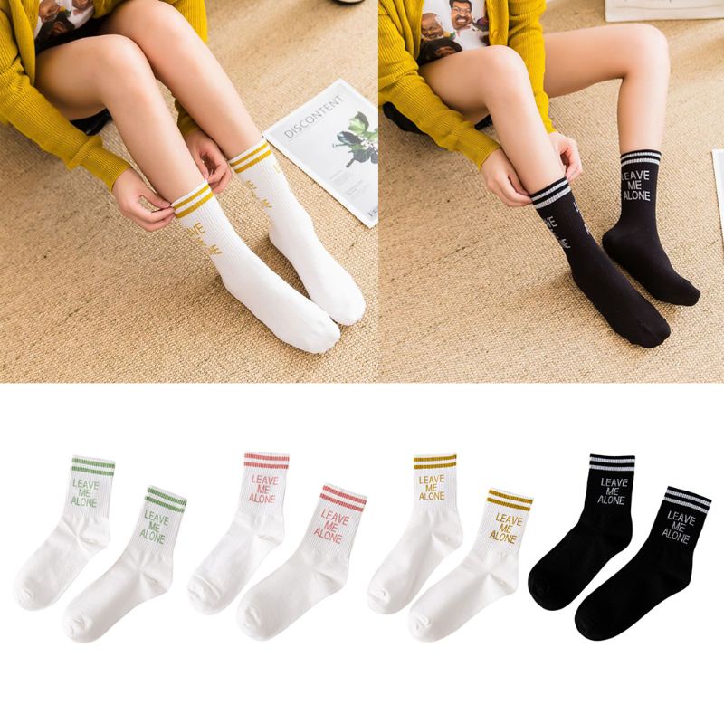 Đôi Tất Chân Cotton Dài Họa Tiết Chữ Vui Nhộn Cho Nữ