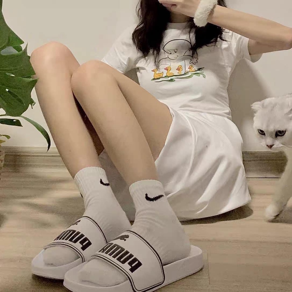 [AUTHENTIC 100%] [SẴN] DÉP PUMA LEADCAT TRẮNG/ ĐEN/ HỒNG CHÍNH HÃNG SALE (FORM DÉP TO ĐI LÙI 1 SIZE)