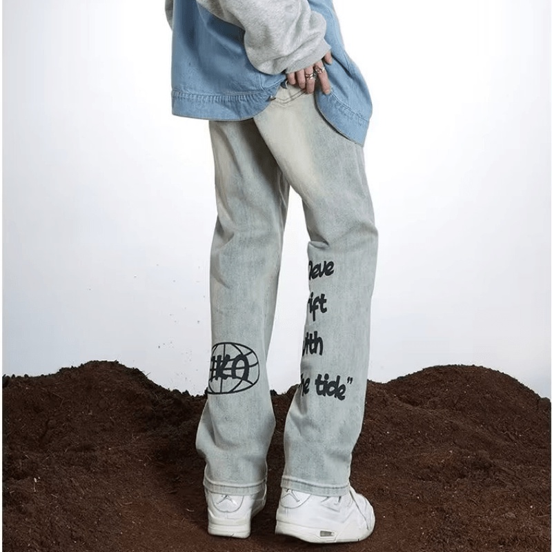 Quần jeans Dài In Chữ Phong Cách Hip Hop Hàn Quốc Cho Nam Giới Size S-3XL