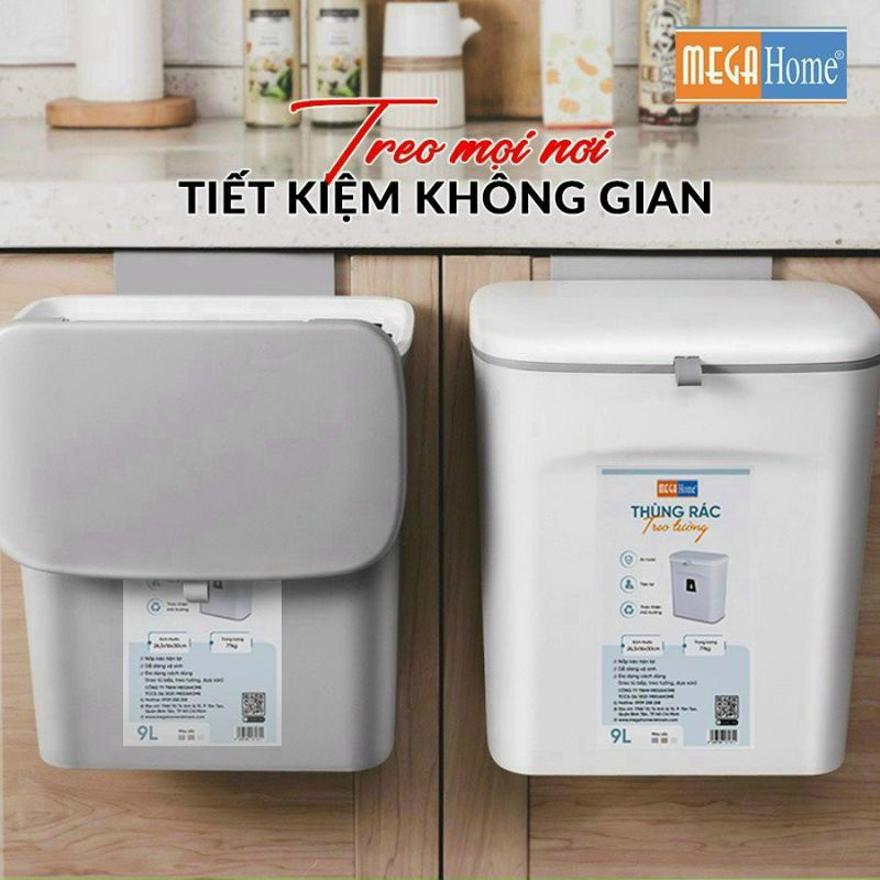 Thùng rác treo tường Megahome nắp lật 2 chiều tiện lợi