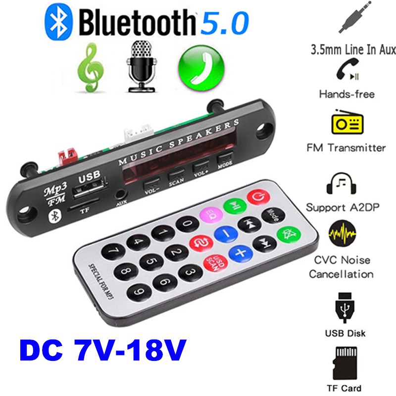 Mô Đun Bảng Giải Mã Âm Thanh MP3 7V-18V Kết Nối Bluetooth Không Dây USB TF FM AUX Cho Xe Hơi