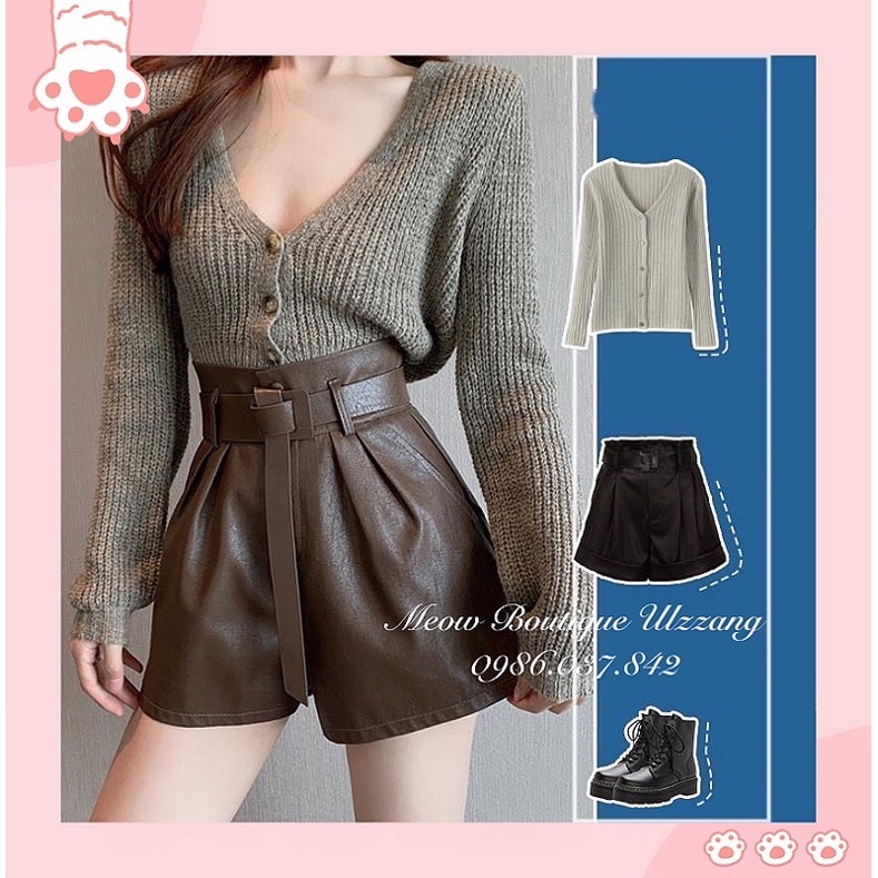 Quần sooc đùi da cạp siêu cao hack chân sang chảnh 3 màu tặng kèm đai siêu xinh dễ phối đồ ulzzang kèm ảnh thật
